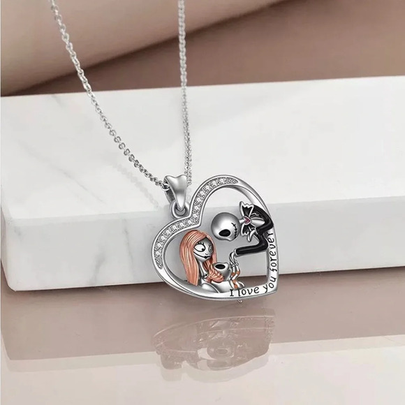 Jack and Sally Nightmare Before Christmas Pendant Necklace Gift Valentin… - Picture 1 of 6